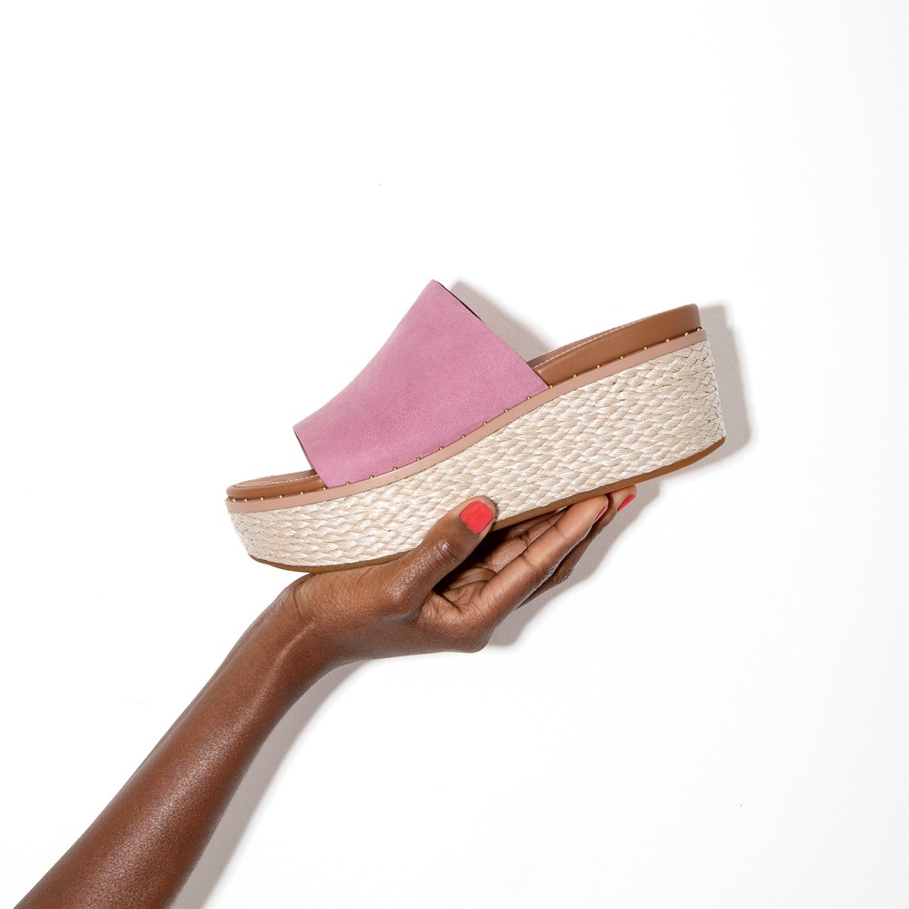 Fitflop Womens Wedge Pink - Eloise Espadrille Suede Slides - 06RQZPGIO